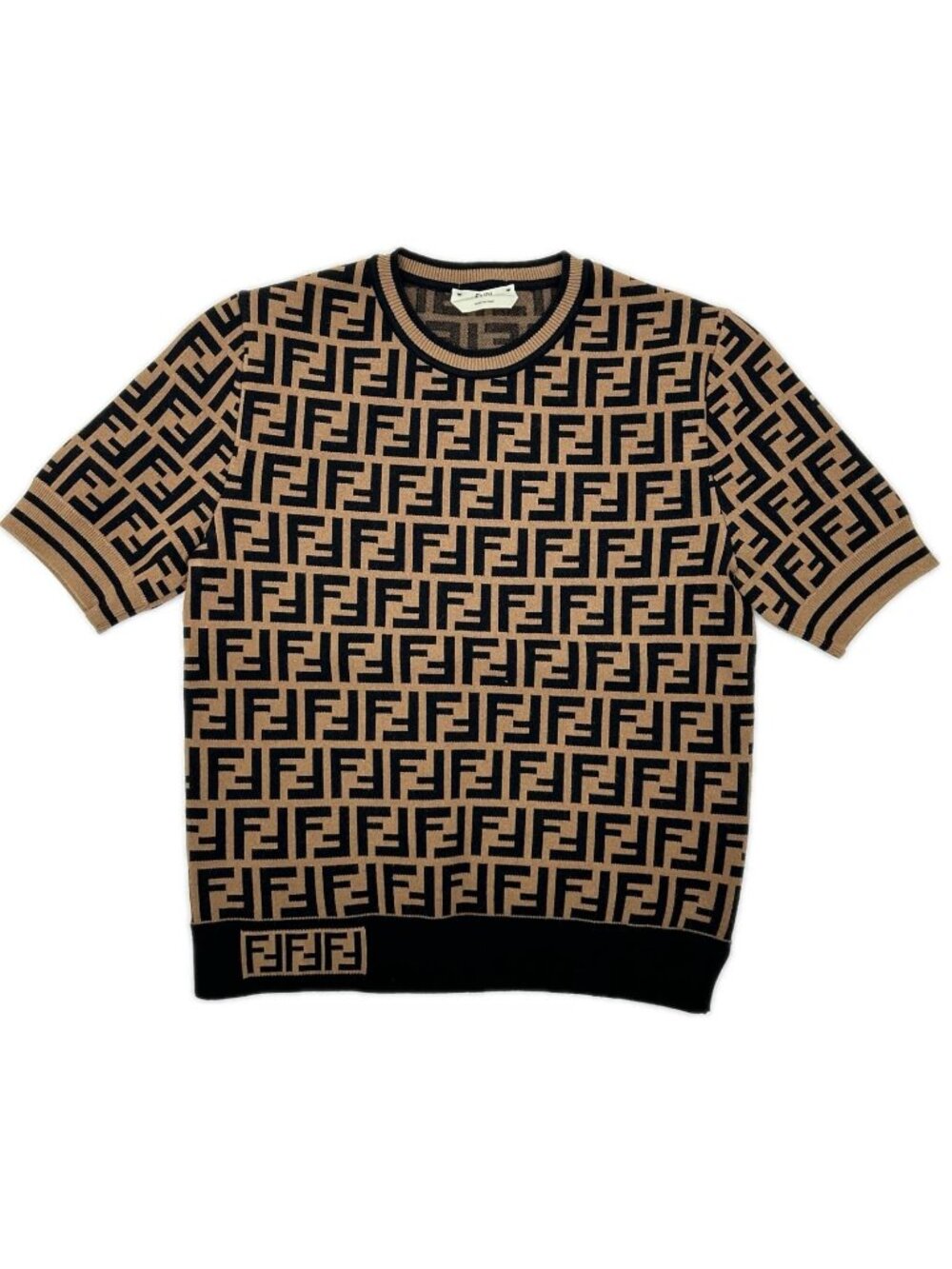 Fendi Brown Zucca Pattern Short Sleeve Knit Top Sweater 38